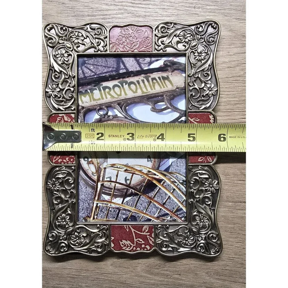 Vintage Ornate Floral Metal & Red Scroll Photo Frame 5.5"x3.5" - Picture 5 of 8